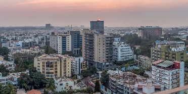 View of Bangalore city skyline at sunset