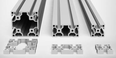 3D rendering of three T-slot aluminum profiles side by side