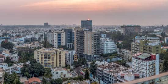 City skyline in Bangalore, India at sunset