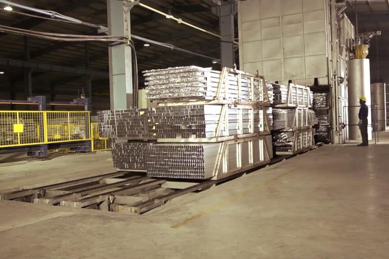 Aluminum profiles going into an aging oven for heat treatment