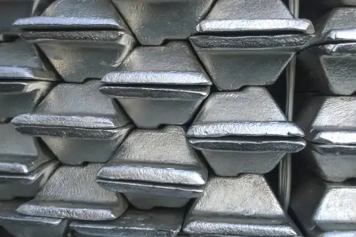 Aluminum ingots stacked for transportation