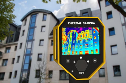 Thermal camera facing residential building