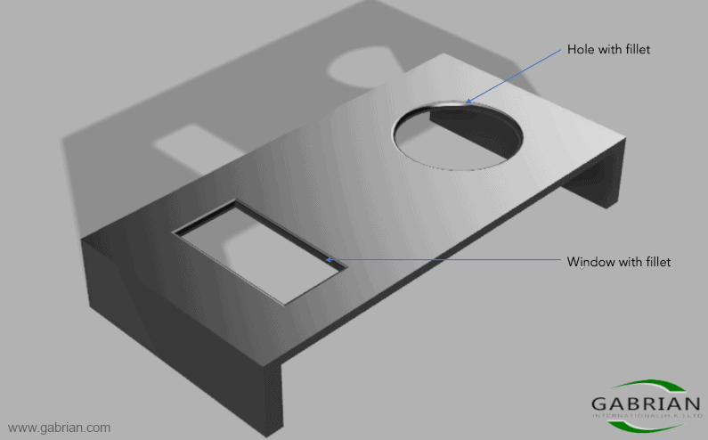 Example of die cast part with holes and windows