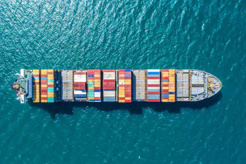 Container ship sailing on the ocean