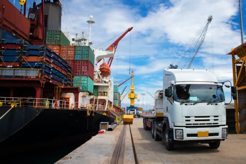 Truck and cargo ship