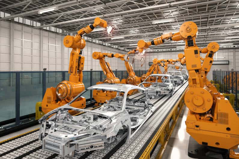 Robot assembly line in car factory