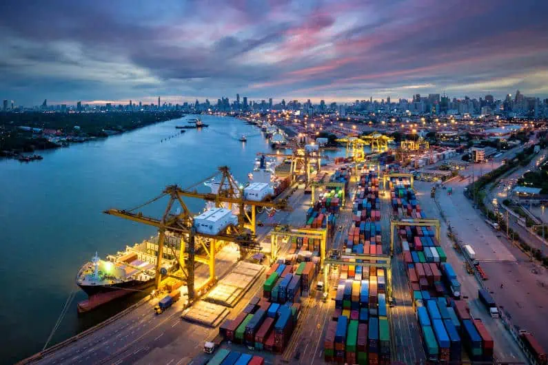 Aerial view of a shipping port