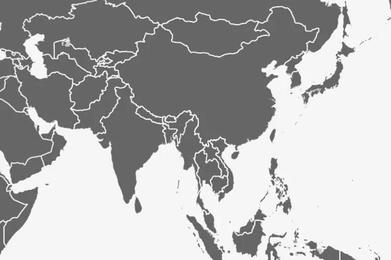 Map of Asia focused on India and China
