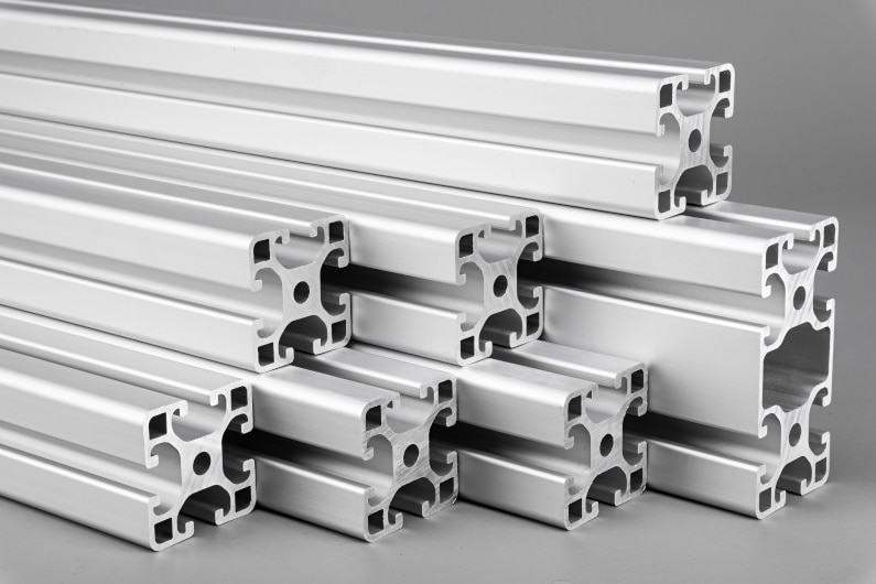 T-slot aluminum extrusions on a grey background